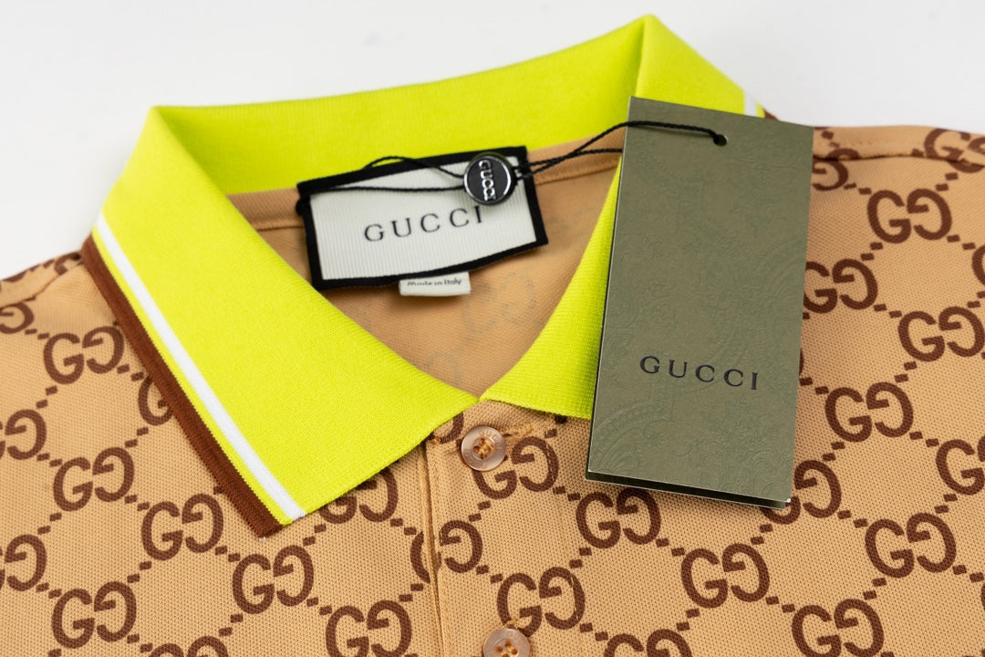 GUCCI 2024 Spring/Summer Double-G Monogram Stripe Panel Retro-Inspired Polo Shirt White M-3XL
