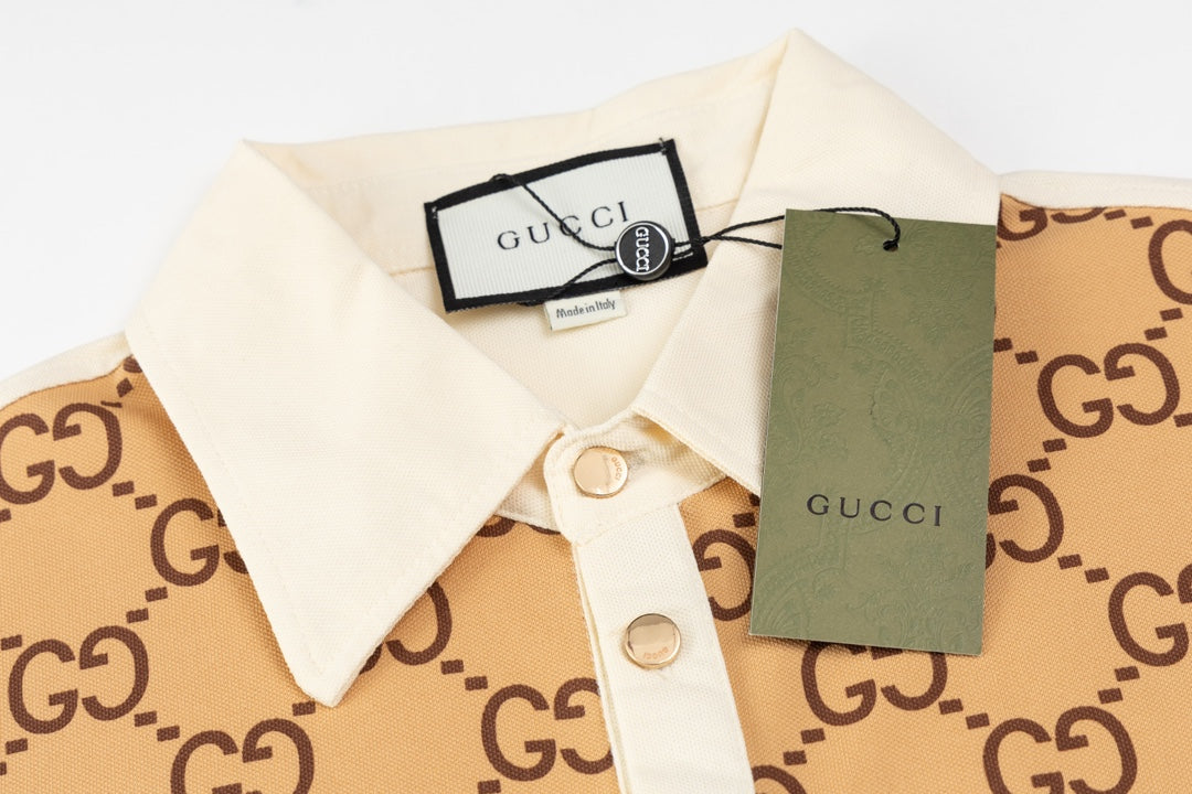 GUCCI 2024 Spring/Summer Double-G Monogram Stripe Panel Retro-Inspired Polo Shirt White M-3XL