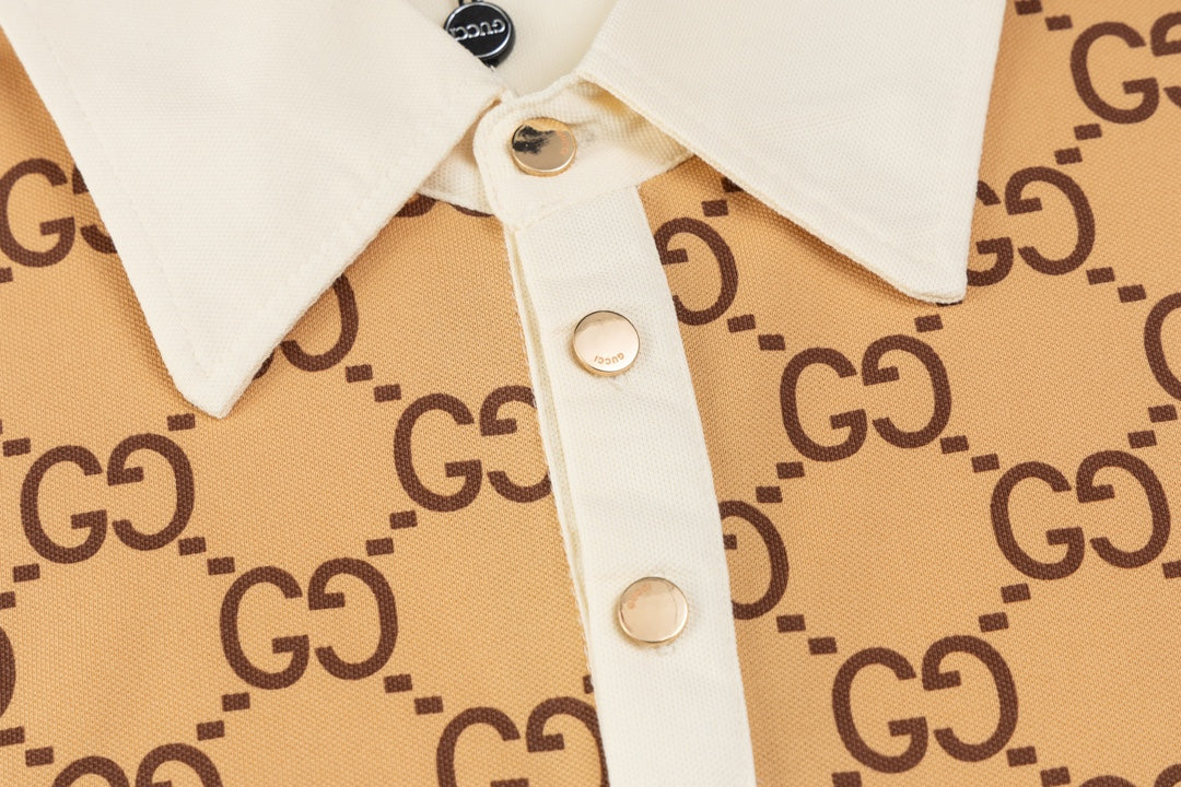 GUCCI 2024 Spring/Summer Double-G Monogram Stripe Panel Retro-Inspired Polo Shirt White M-3XL