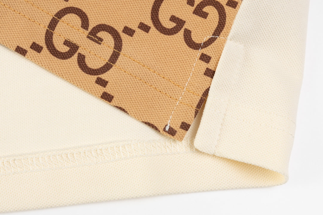 GUCCI 2024 Spring/Summer Double-G Monogram Stripe Panel Retro-Inspired Polo Shirt White M-3XL