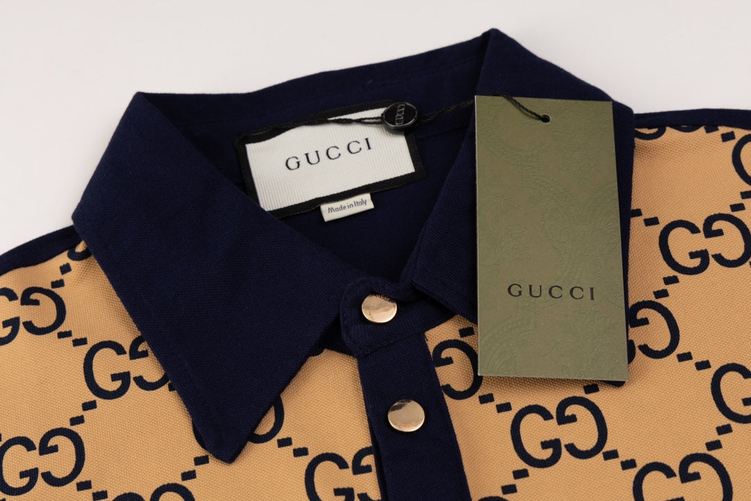 GUCCI 2024 Spring/Summer Double-G Monogram Stripe Panel Retro-Inspired Polo Shirt White M-3XL