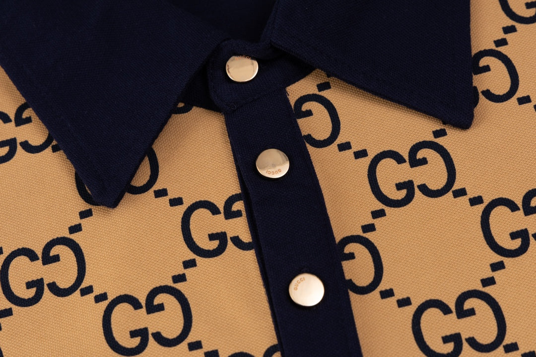 GUCCI 2024 Spring/Summer Double-G Monogram Stripe Panel Retro-Inspired Polo Shirt White M-3XL
