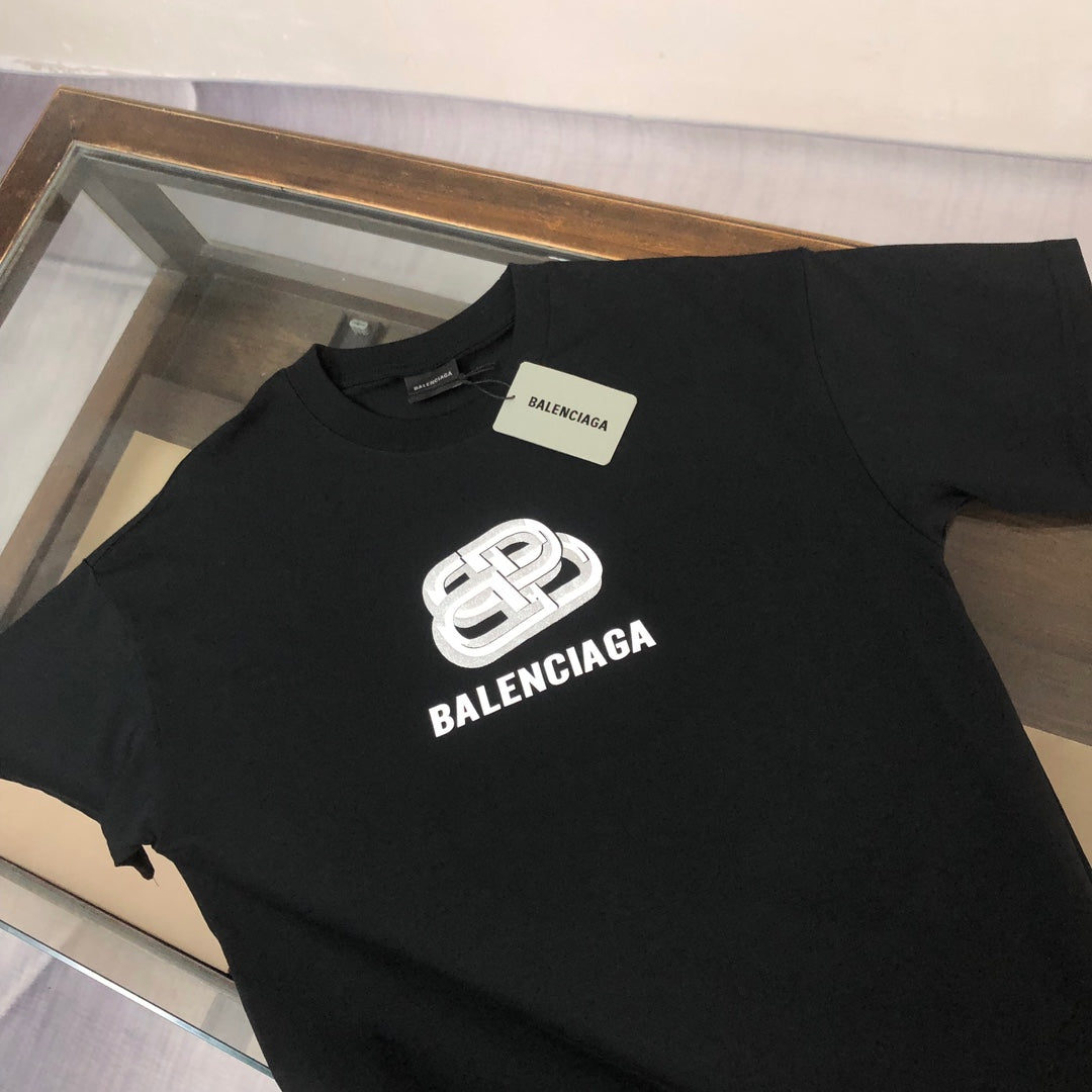BALENCIAGA 25SS Logo Print Crewneck T-Shirt - Black / White / Rose Red - Unisex - XS / S / M / L