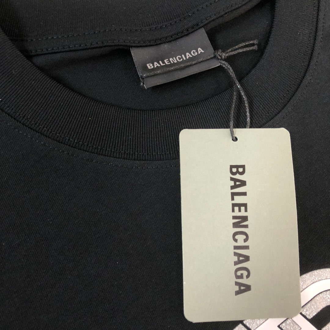 BALENCIAGA 25SS Logo Print Crewneck T-Shirt - Black / White / Rose Red - Unisex - XS / S / M / L