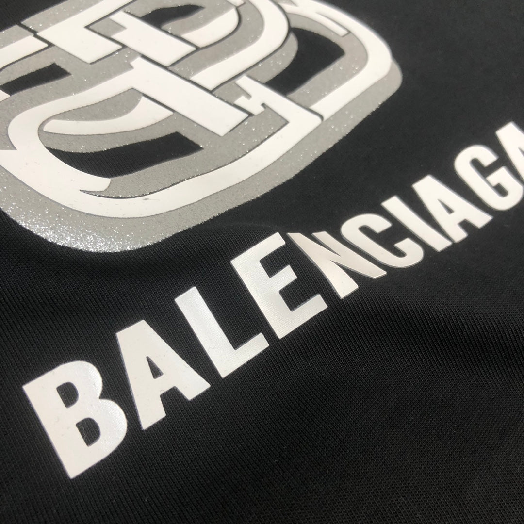 BALENCIAGA 25SS Logo Print Crewneck T-Shirt - Black / White / Rose Red - Unisex - XS / S / M / L