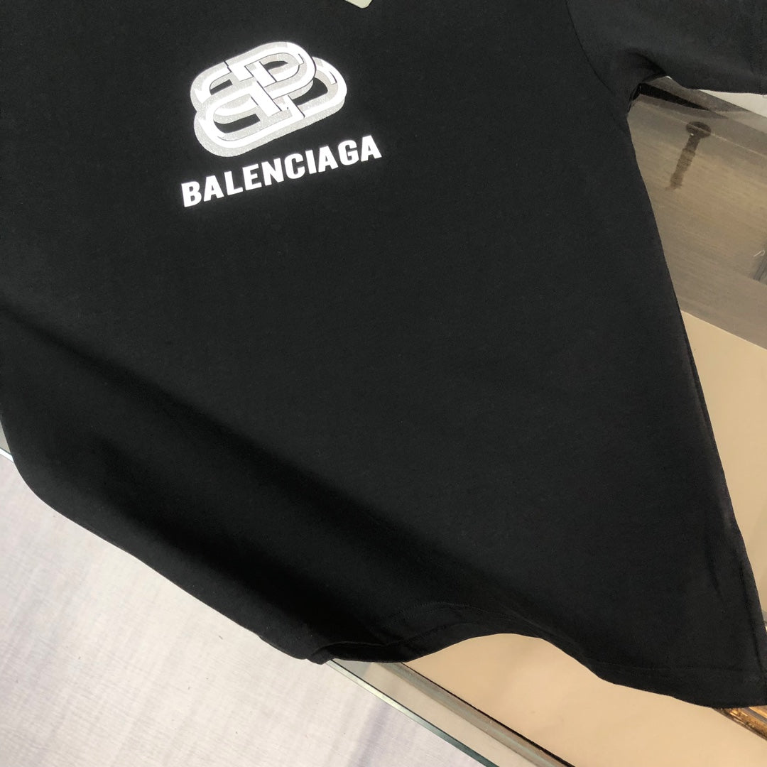 BALENCIAGA 25SS Logo Print Crewneck T-Shirt - Black / White / Rose Red - Unisex - XS / S / M / L