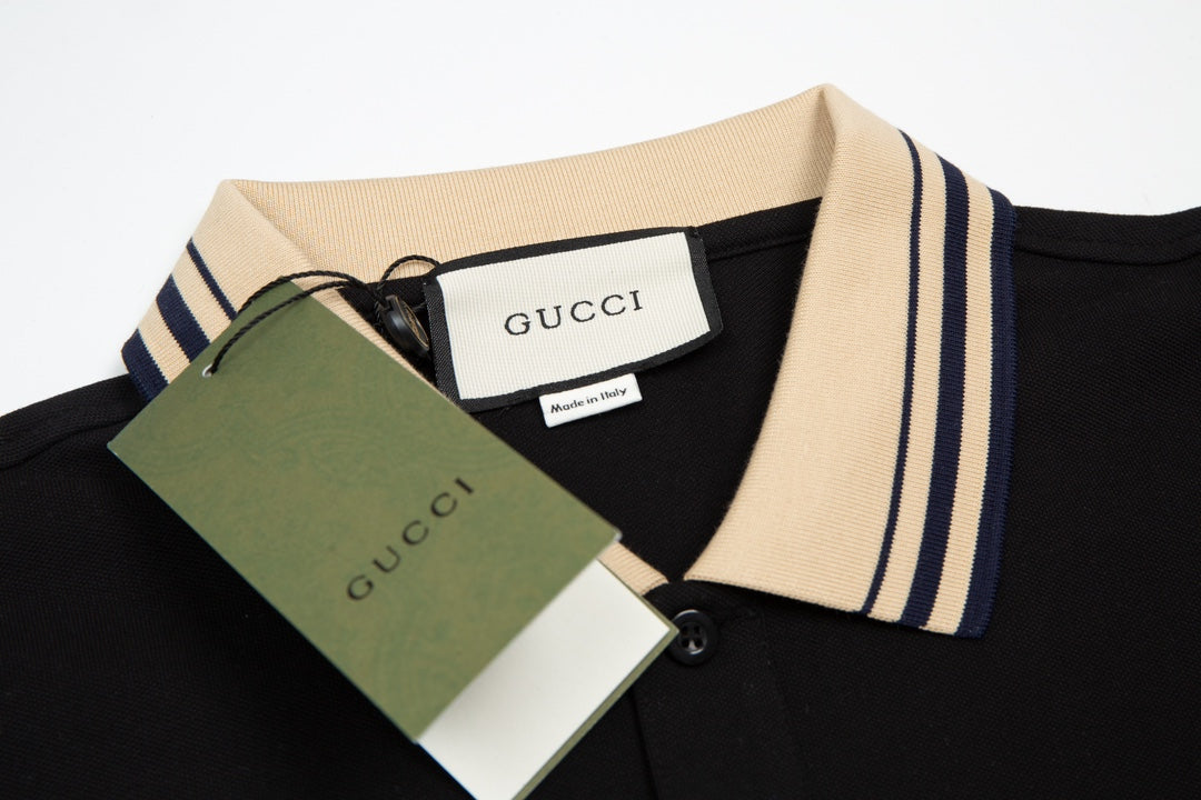 GUCCI 2024 Spring/Summer Contrast Panel Luxury Logo Polo Shirt Black M-3XL