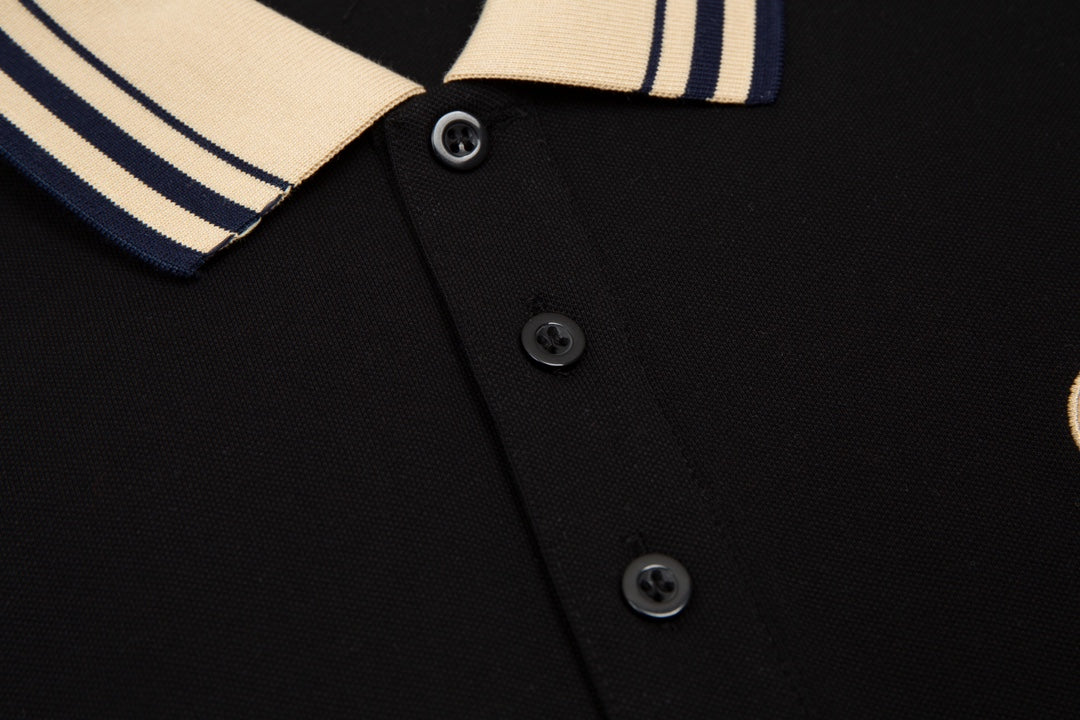 GUCCI 2024 Spring/Summer Contrast Panel Luxury Logo Polo Shirt Black M-3XL