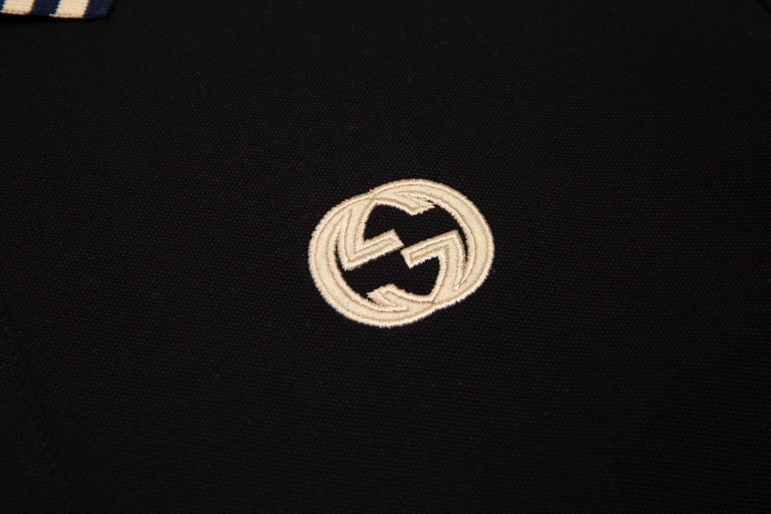 GUCCI 2024 Spring/Summer Contrast Panel Luxury Logo Polo Shirt Black M-3XL