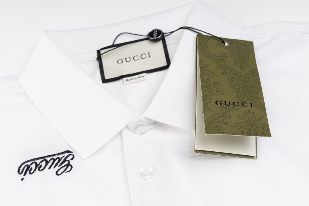 GUCCI 2024 Spring/Summer Contrast Panel Luxury Logo Polo Shirt Black M-3XL