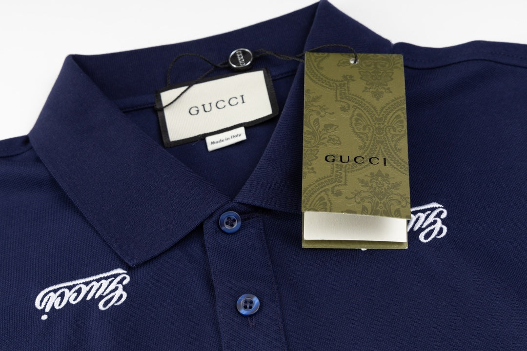GUCCI 2024 Spring/Summer Contrast Panel Luxury Logo Polo Shirt Black M-3XL