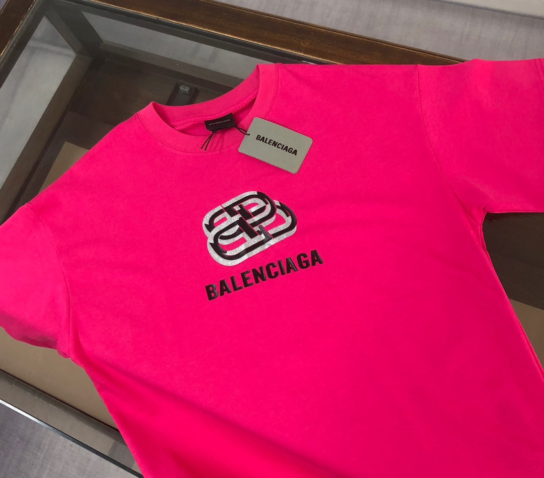 BALENCIAGA 25SS Classic Logo Print Cotton T-Shirt – Black / White / Rose Red – Unisex – XS-L
