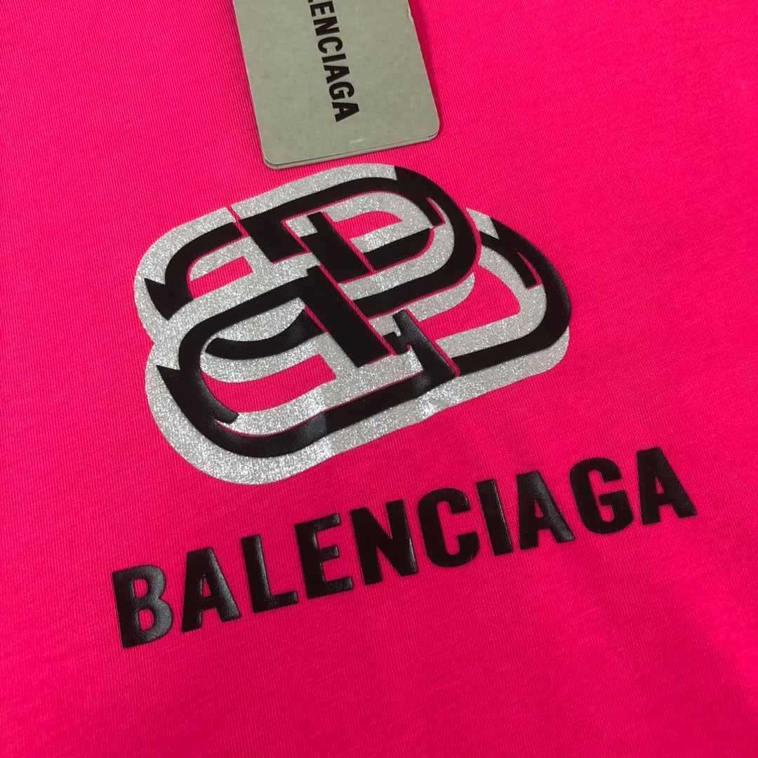 BALENCIAGA 25SS Classic Logo Print Cotton T-Shirt – Black / White / Rose Red – Unisex – XS-L