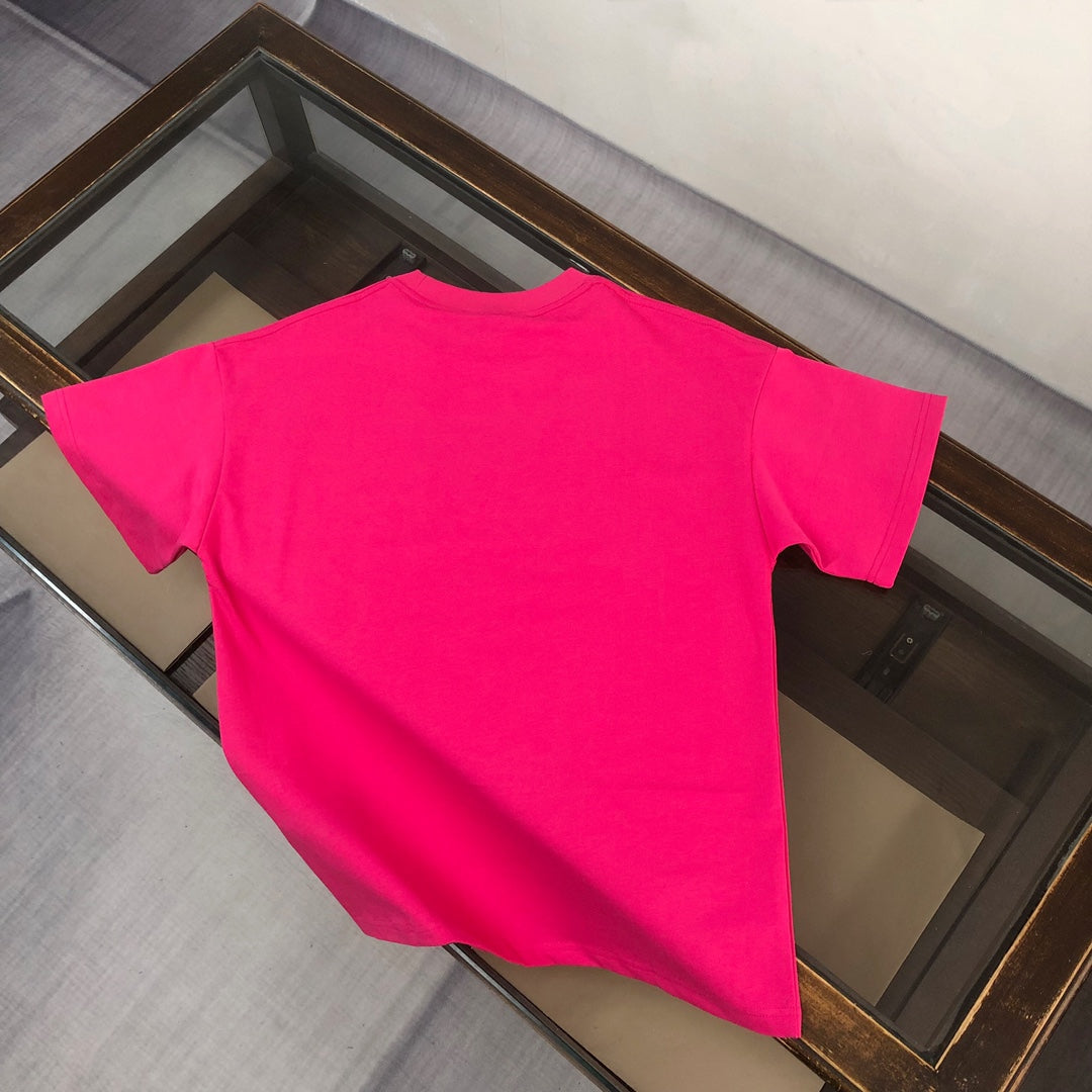 BALENCIAGA 25SS Classic Logo Print Cotton T-Shirt – Black / White / Rose Red – Unisex – XS-L