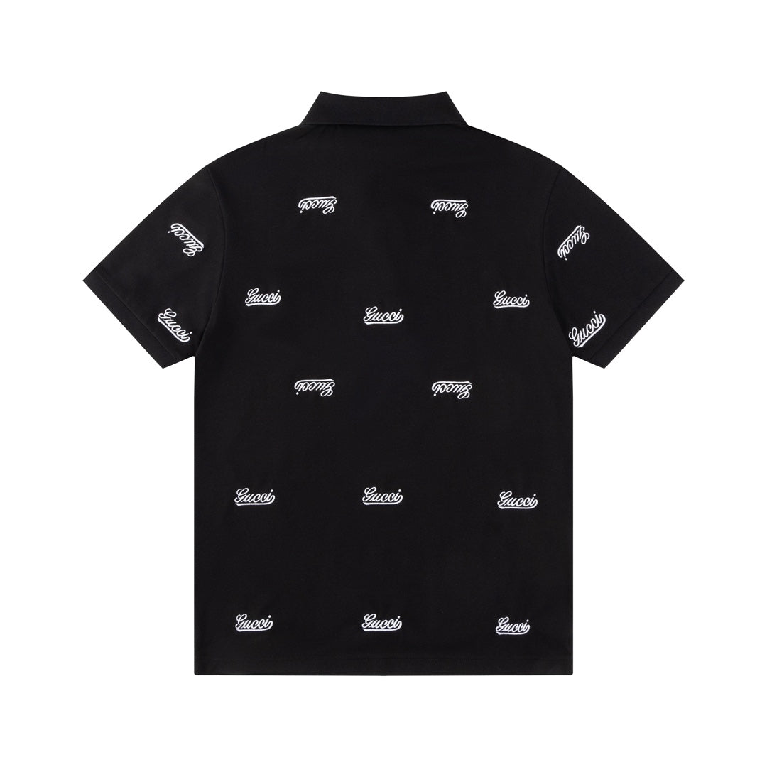 GUCCI 2024 Spring/Summer Contrast Panel Luxury Logo Polo Shirt Black M-3XL