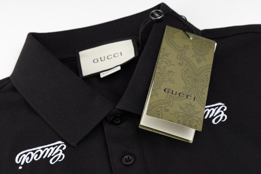 GUCCI 2024 Spring/Summer Contrast Panel Luxury Logo Polo Shirt Black M-3XL