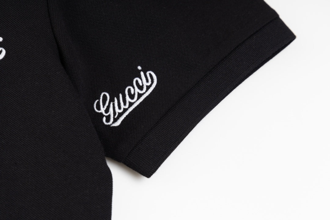 GUCCI 2024 Spring/Summer Contrast Panel Luxury Logo Polo Shirt Black M-3XL