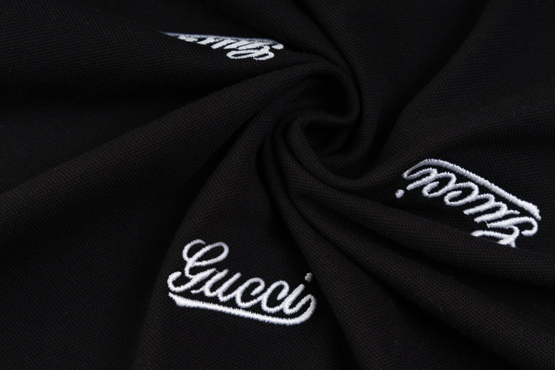 GUCCI 2024 Spring/Summer Contrast Panel Luxury Logo Polo Shirt Black M-3XL