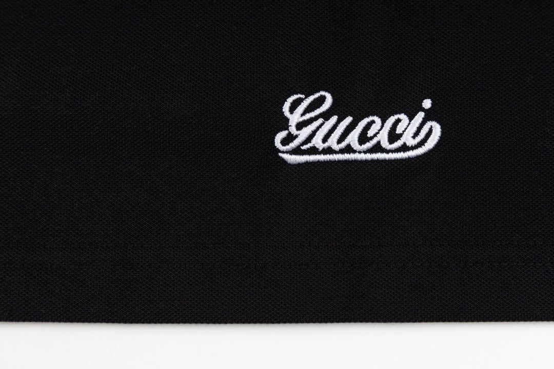 GUCCI 2024 Spring/Summer Contrast Panel Luxury Logo Polo Shirt Black M-3XL