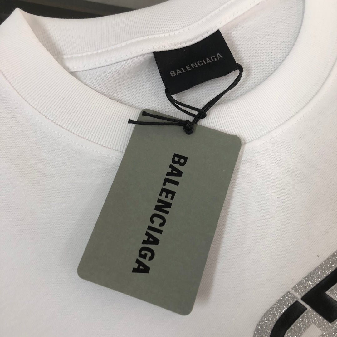 BALENCIAGA 25SS Classic Logo Print Cotton T-Shirt – Black / White / Rose Red – Unisex – XS-L