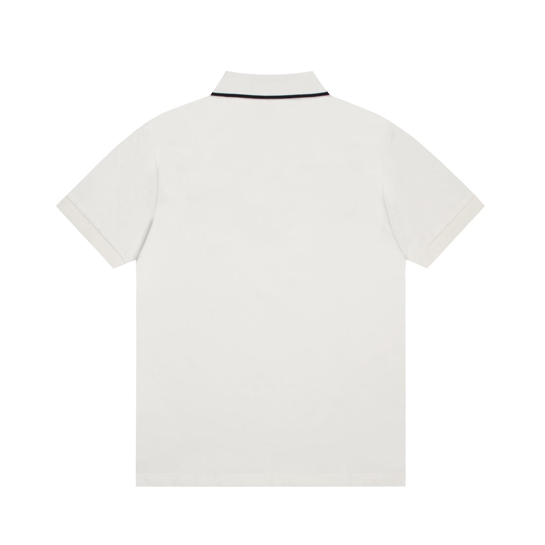 GUCCI 2023 Classic Tricolor Web Stripe Contrast Collar Polo Shirt White M-3XL