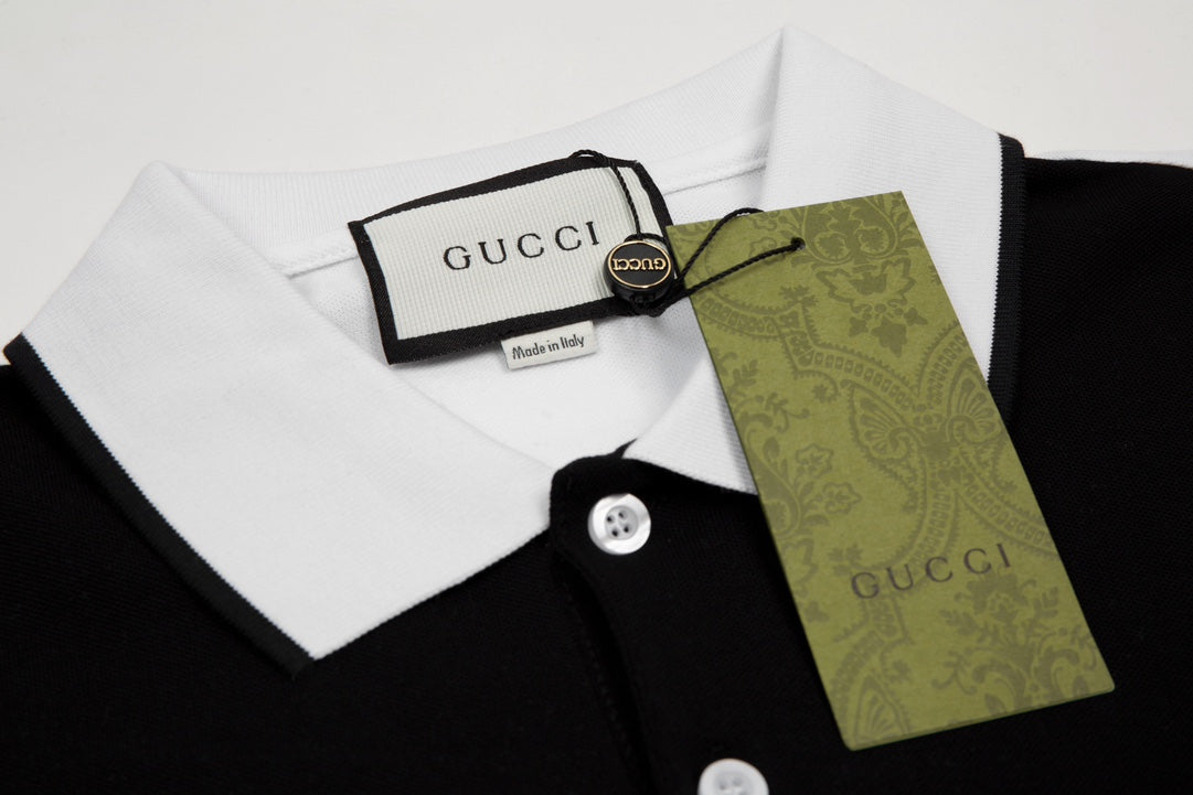 GUCCI 2023 Classic Tricolor Web Stripe Contrast Collar Polo Shirt White M-3XL