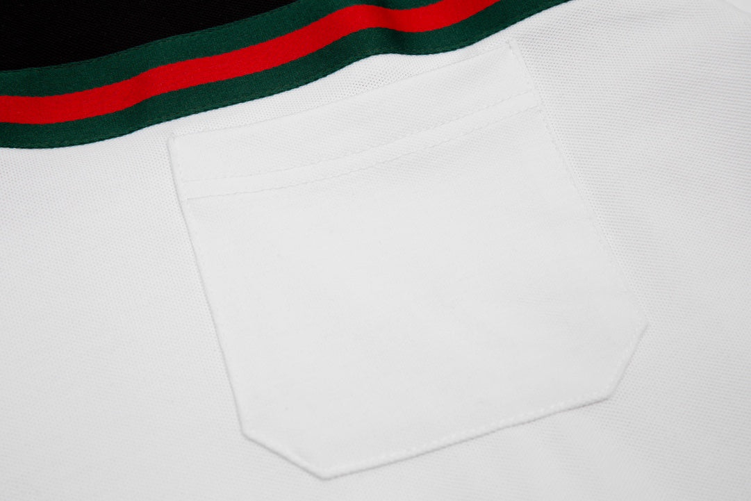 GUCCI 2023 Classic Tricolor Web Stripe Contrast Collar Polo Shirt White M-3XL