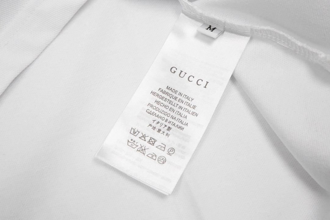 GUCCI 2023 Classic Tricolor Web Stripe Contrast Collar Polo Shirt White M-3XL