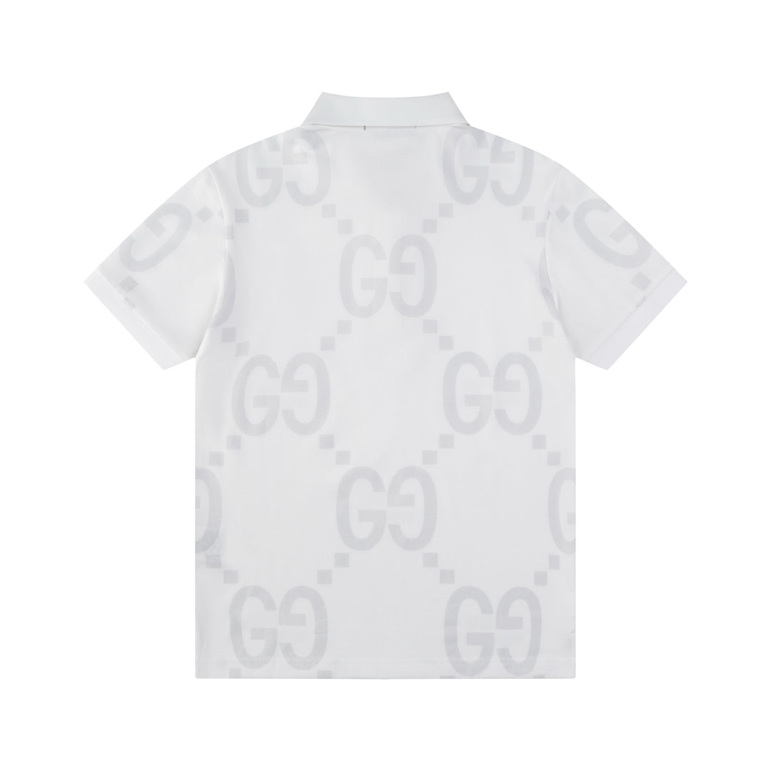 GUCCI 2024 Spring/Summer Retro Double-G Logo Print Polo Shirt White M-3XL