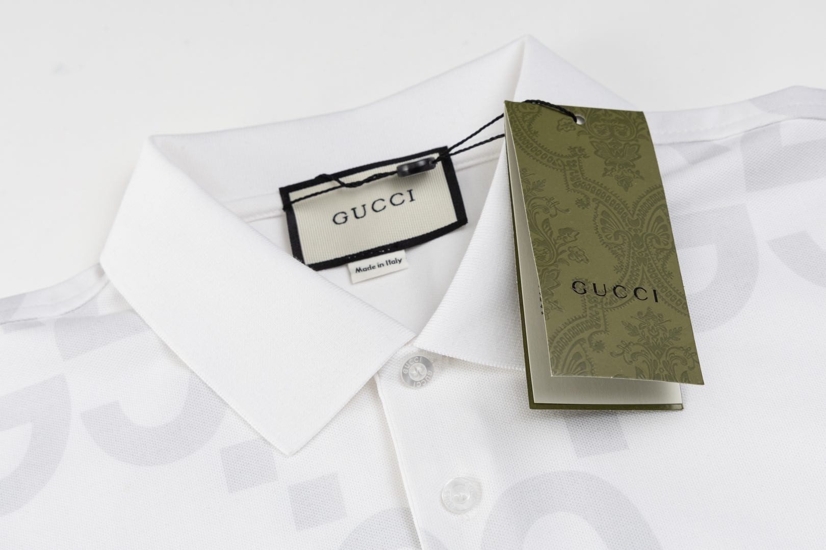 GUCCI 2024 Spring/Summer Retro Double-G Logo Print Polo Shirt White M-3XL
