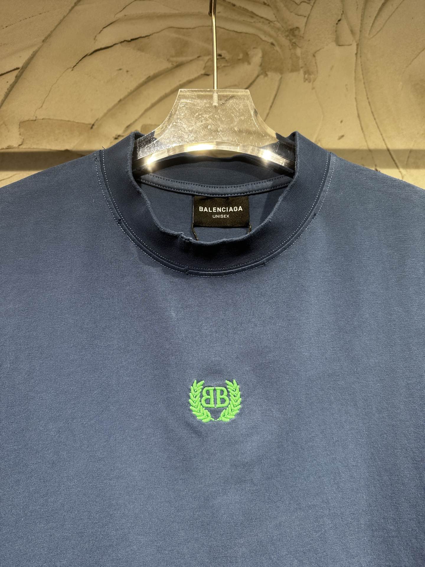 BALENCIAGA 2025SS Classic Double-B Wheat Embroidery T-Shirt – Washed Black / Blue – Unisex – Sizes 1-4