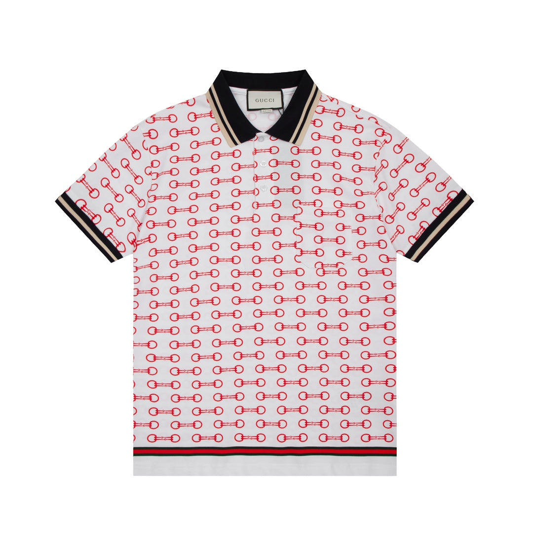 GUCCI 2024 Spring/Summer Retro Double-G Logo Print Polo Shirt White M-3XL