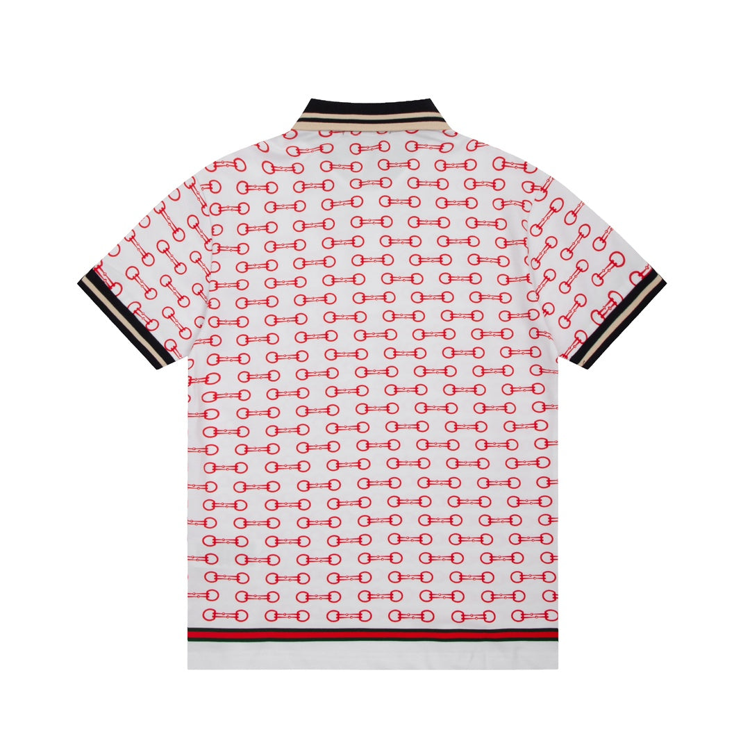 GUCCI 2024 Spring/Summer Retro Double-G Logo Print Polo Shirt White M-3XL