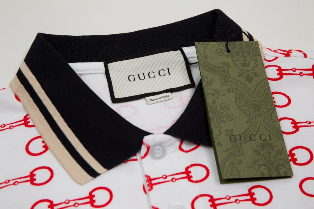 GUCCI 2024 Spring/Summer Retro Double-G Logo Print Polo Shirt White M-3XL