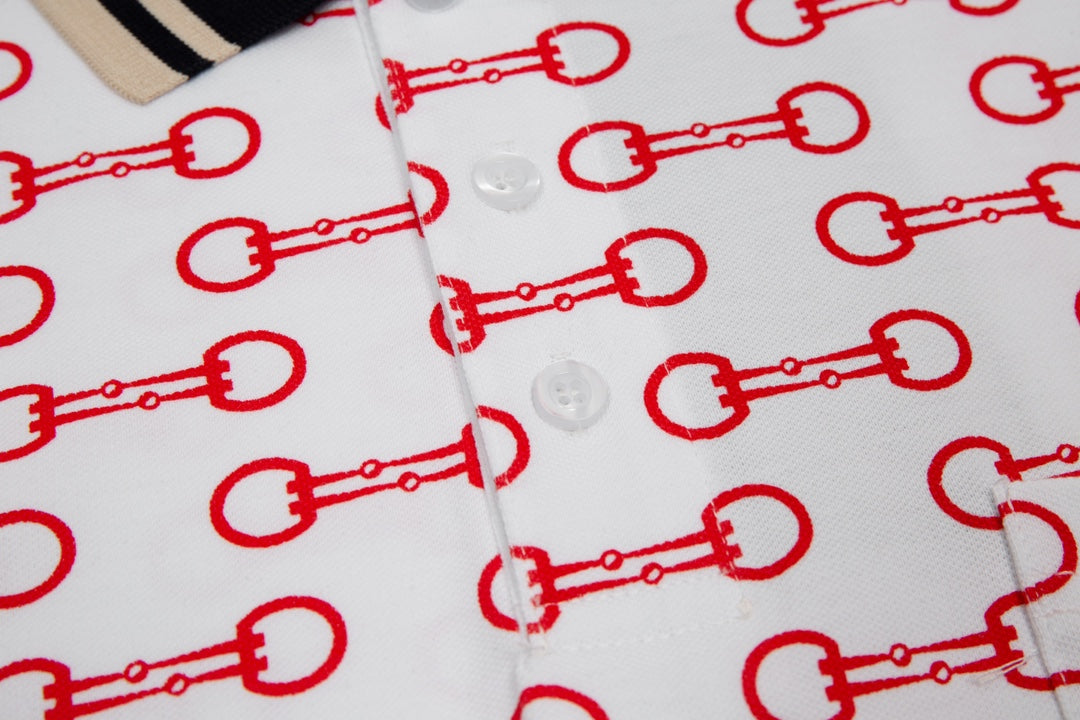 GUCCI 2024 Spring/Summer Retro Double-G Logo Print Polo Shirt White M-3XL