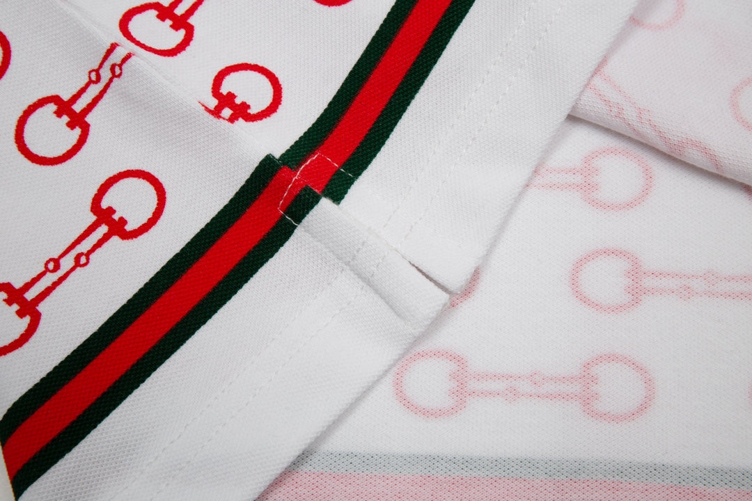 GUCCI 2024 Spring/Summer Retro Double-G Logo Print Polo Shirt White M-3XL