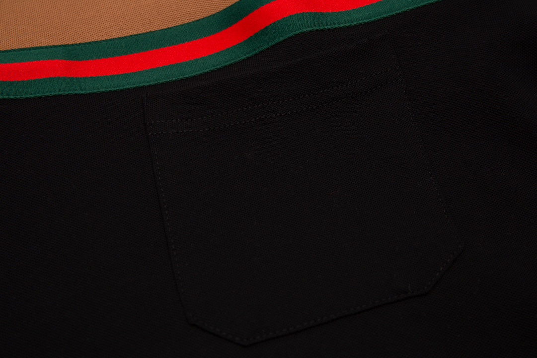 GUCCI 2023 Classic Tricolor Web Stripe Contrast Panel Polo Shirt Black M-3XL