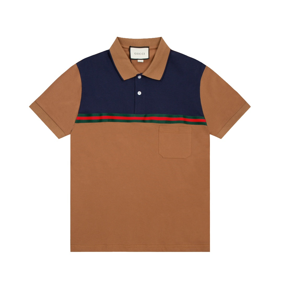 GUCCI 2023 Classic Tricolor Web Stripe Contrast Panel Polo Shirt Black M-3XL