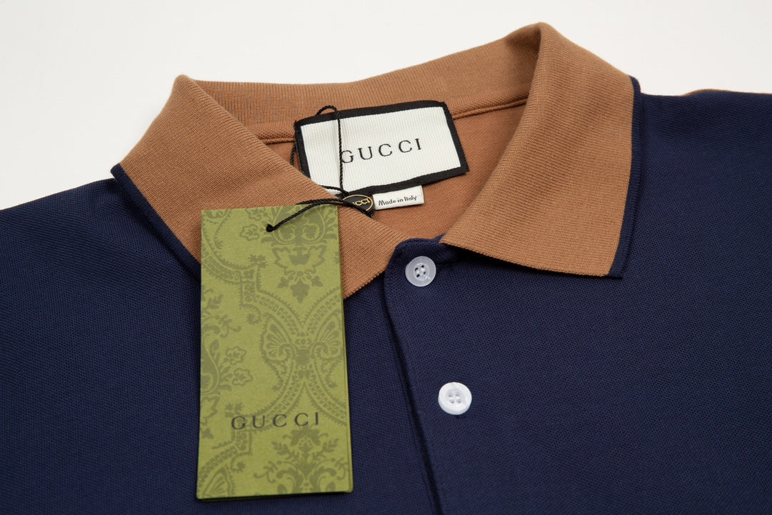 GUCCI 2023 Classic Tricolor Web Stripe Contrast Panel Polo Shirt Black M-3XL