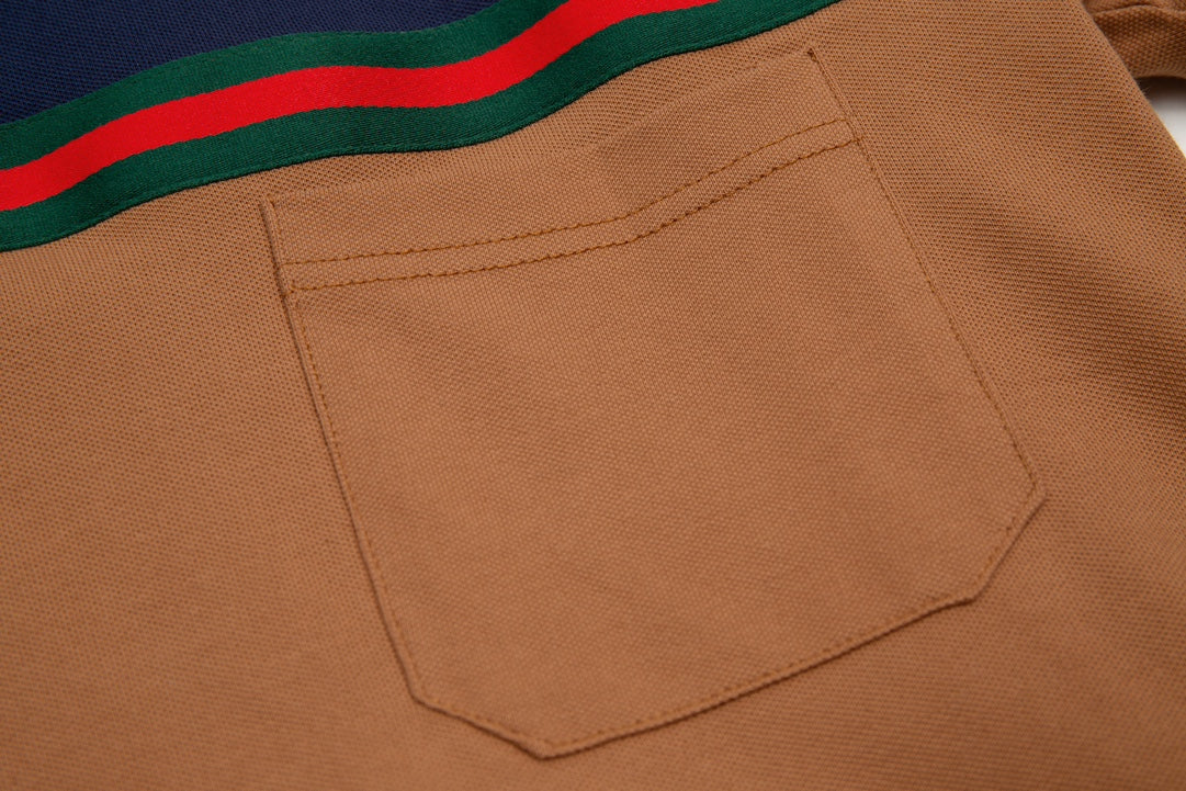 GUCCI 2023 Classic Tricolor Web Stripe Contrast Panel Polo Shirt Black M-3XL