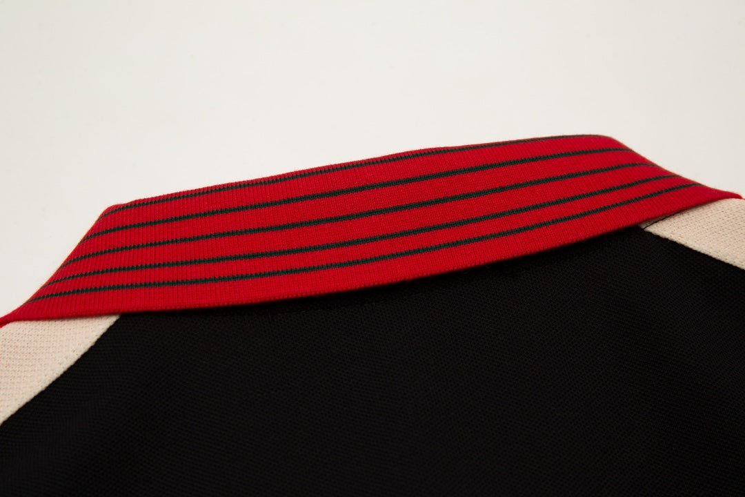 GUCCI 2023 Classic Tricolor Web Stripe Contrast Panel Polo Shirt Black M-3XL