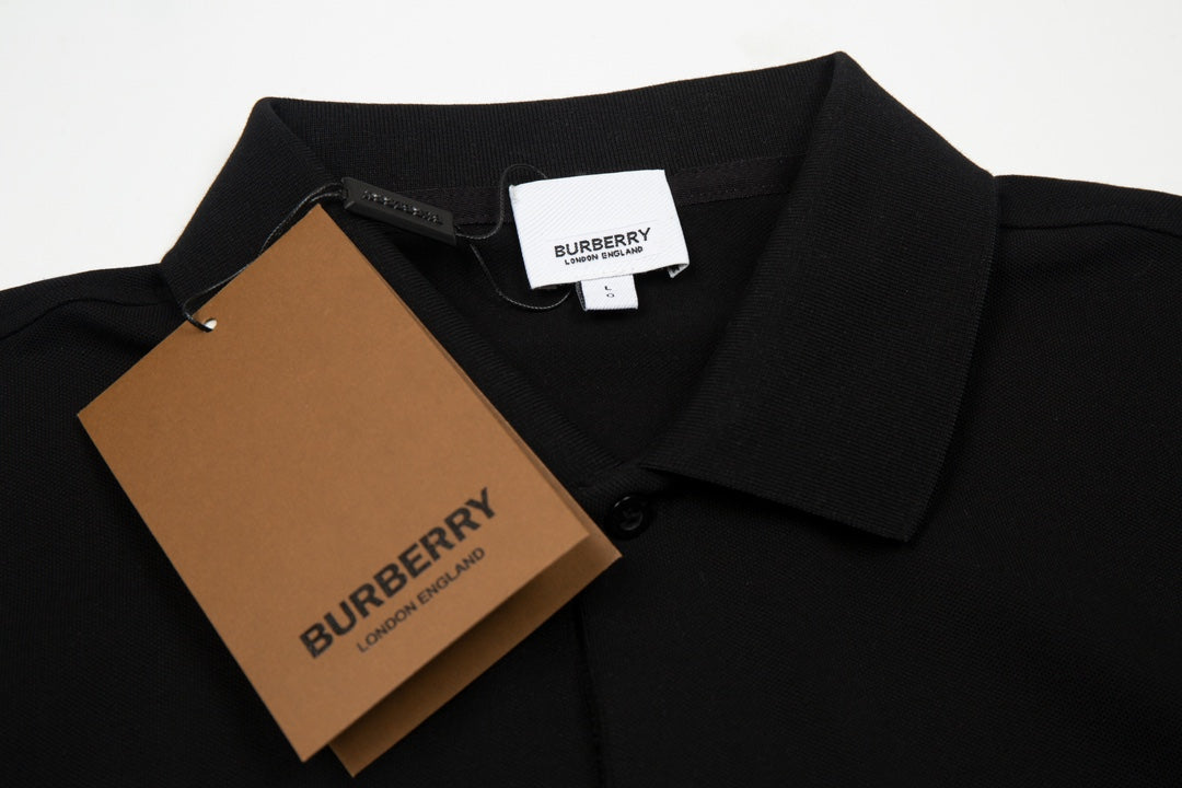 BURBERRY 2024 Spring/Summer Equestrian Knight Logo Embroidered Classic Polo Shirt Black M-3XL