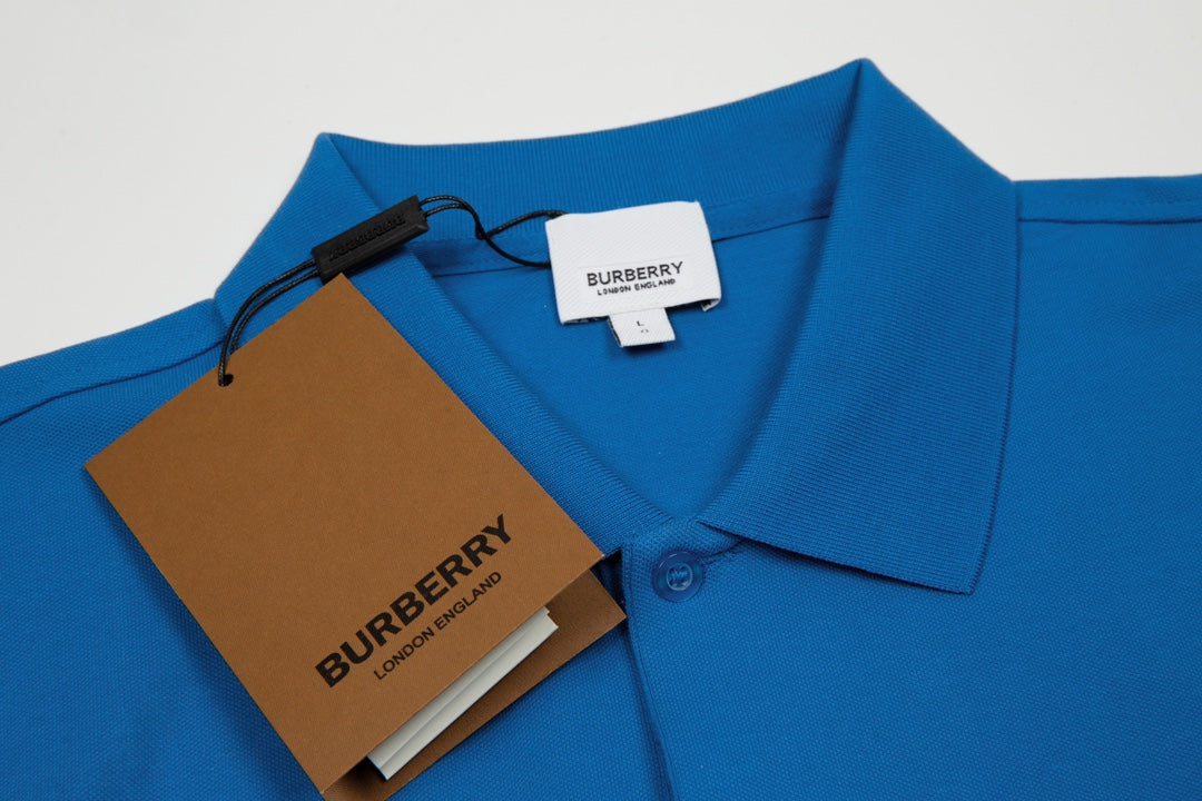 BURBERRY 2024 Spring/Summer Equestrian Knight Logo Embroidered Classic Polo Shirt Dodger Blue M-3XL