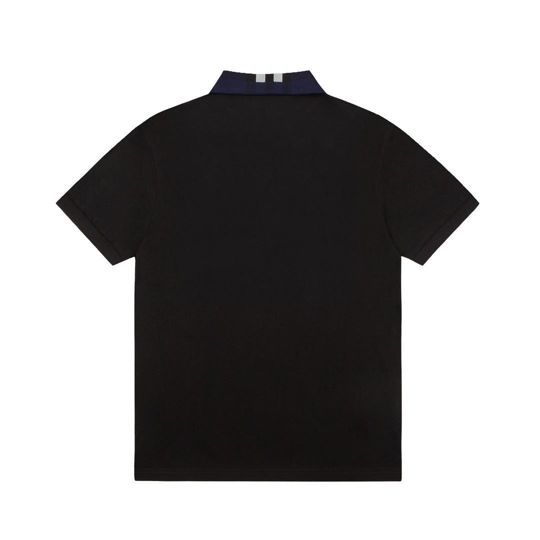 BURBERRY 2024 Spring/Summer Striped Collar Contrast Panel Equestrian Knight Logo Embroidered Polo Shirt Black M-3XL