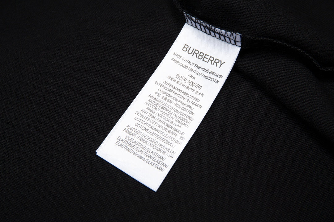 BURBERRY 2024 Spring/Summer Striped Collar Contrast Panel Equestrian Knight Logo Embroidered Polo Shirt Black M-3XL