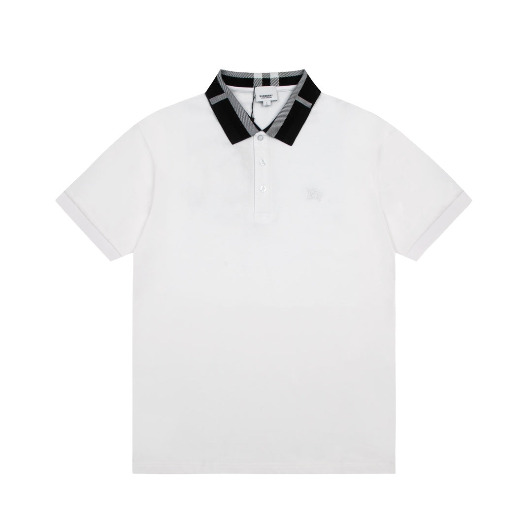 BURBERRY 2024 Spring/Summer Striped Collar Contrast Panel Equestrian Knight Logo Embroidered Polo Shirt Black M-3XL