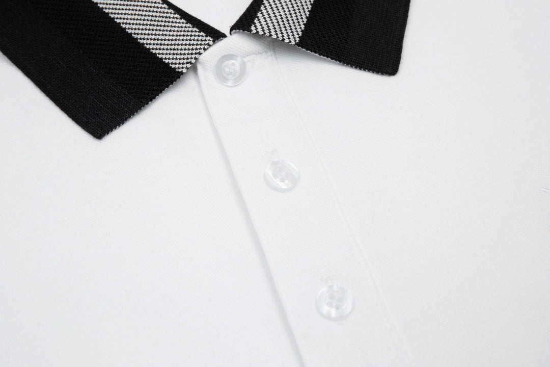 BURBERRY 2024 Spring/Summer Striped Collar Contrast Panel Equestrian Knight Logo Embroidered Polo Shirt Black M-3XL