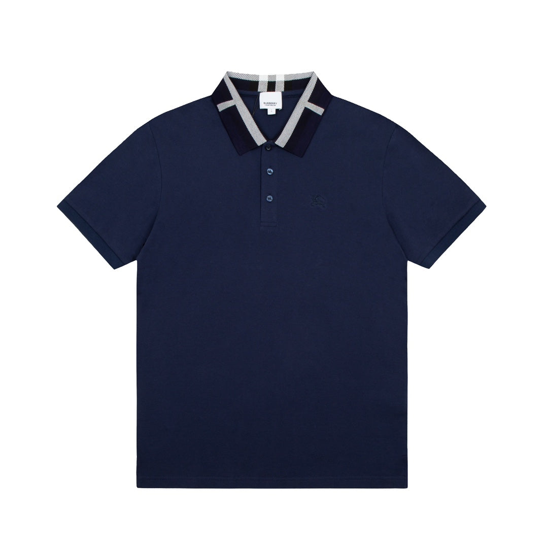 BURBERRY 2024 Spring/Summer Striped Collar Contrast Panel Equestrian Knight Logo Embroidered Polo Shirt Black M-3XL