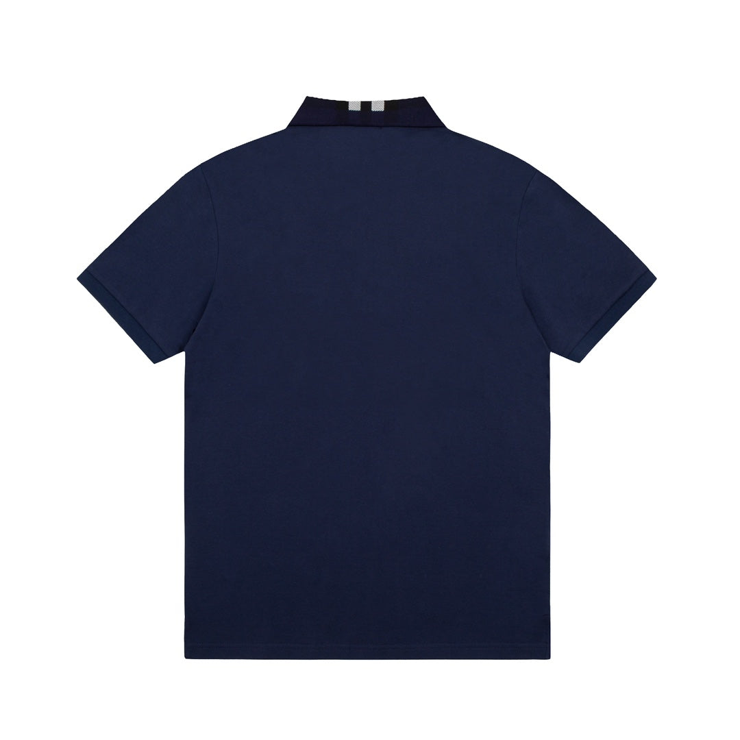BURBERRY 2024 Spring/Summer Striped Collar Contrast Panel Equestrian Knight Logo Embroidered Polo Shirt Black M-3XL