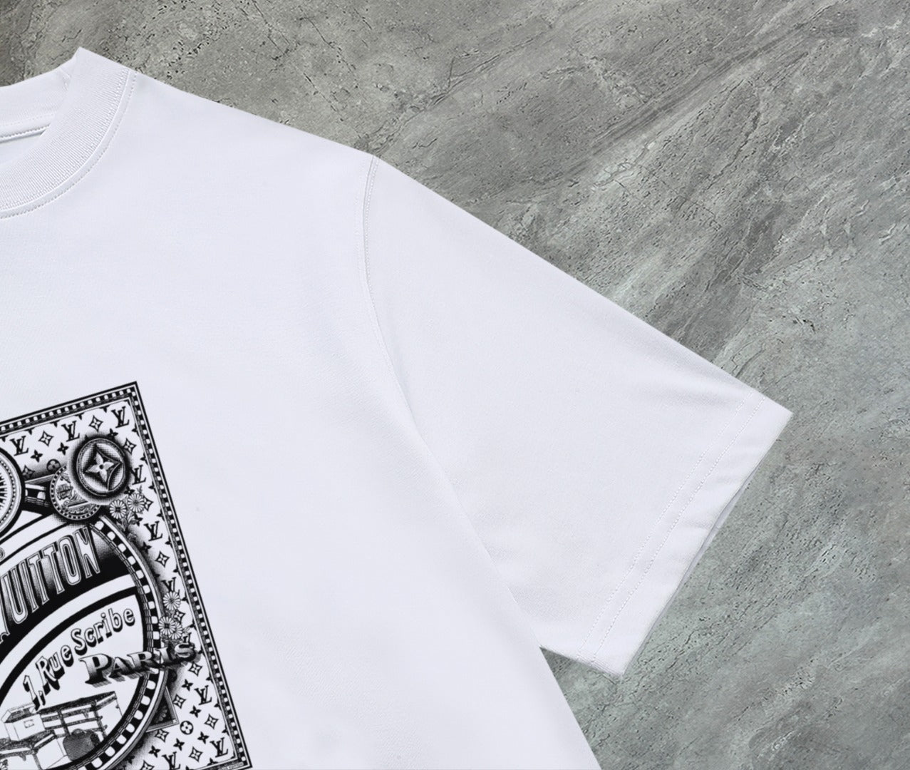 Louis Vuitton 2025 Premium Round Neck T-Shirt with Embroidered Sleeve Logo – Unisex Casual Tee (S-2XL, Black/White/Beige)